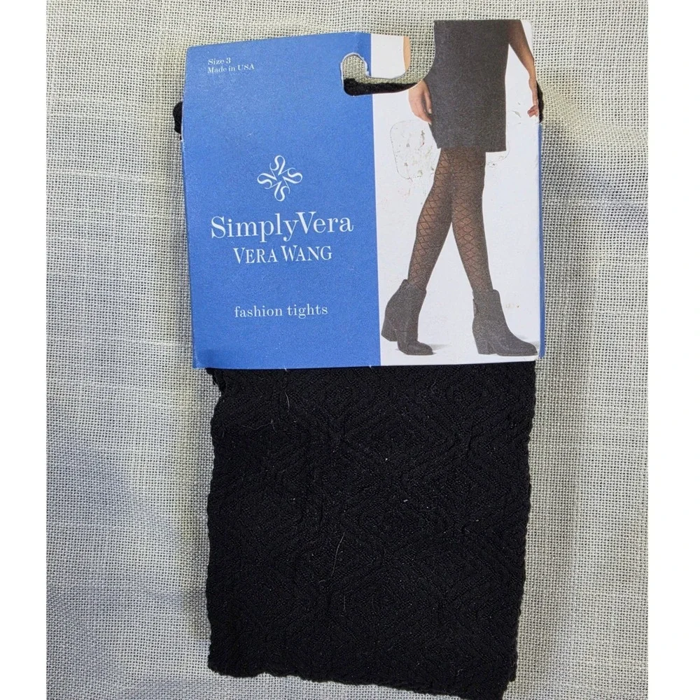 Simply Vera Vera Wang Black Diamond Maze Control Top Fashion Tights Size 3